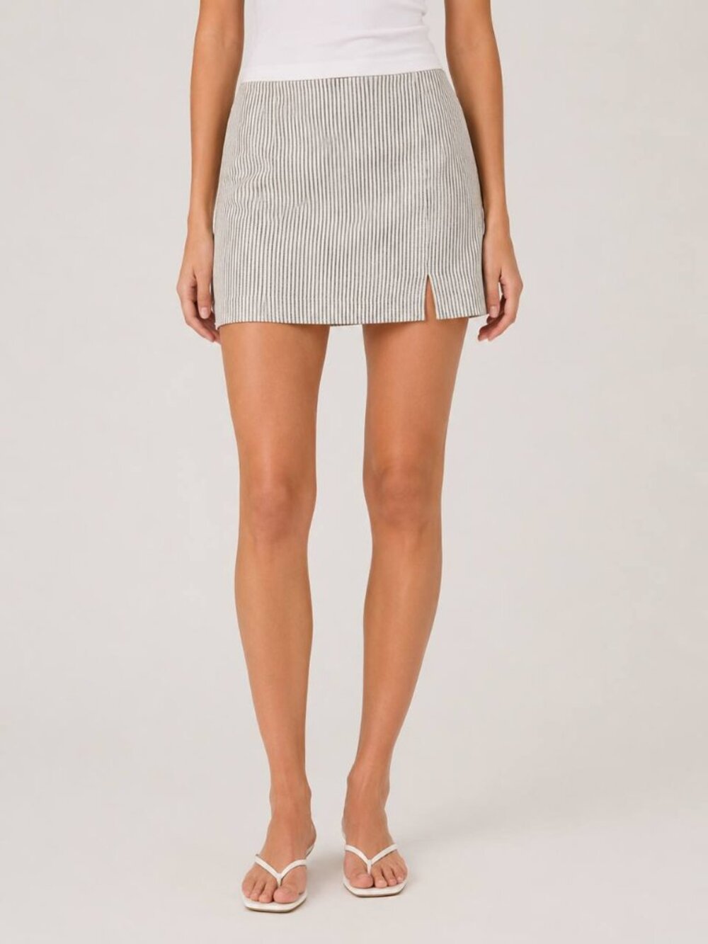 Gianni Bini Natalie Stripe Linen Blend Mini Skirt White Gray Size 10 NWT